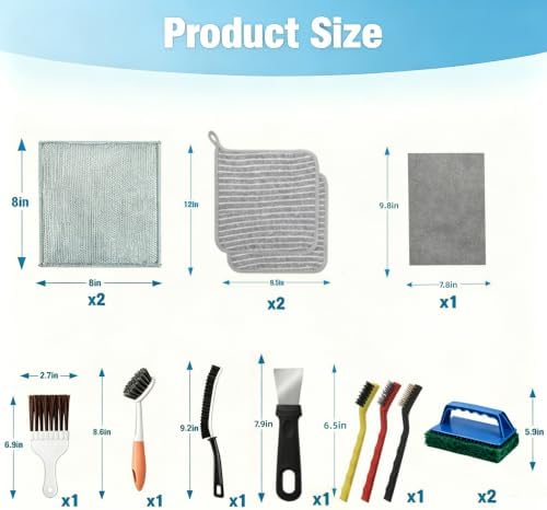 Popcorn Machine Cleaning KitAccessories-16Pcs Multi-Functional Cleaner Set, with Long-Handled Brush,Crevice Brush & Oil-Absorbing Cloth for deep Cleaning Popcorn Machines, Range Hoods, ovens - Image 2