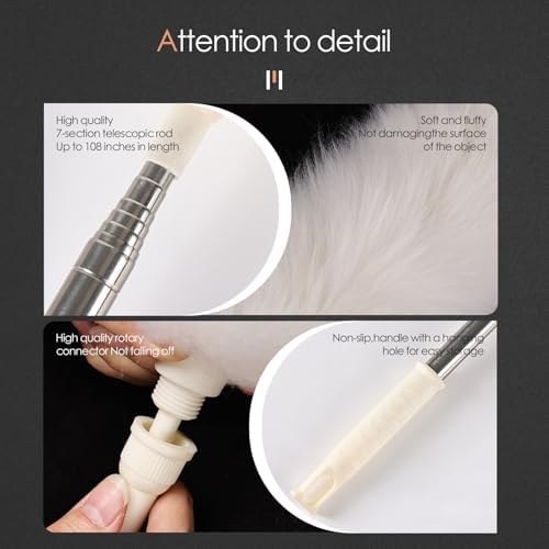 Extendable Lambswool Duster 29-110 Inch,Anti-Static Flexible Head, Stainless Steel Pole for Cleaning High Ceiling,Fan,Furniture,Roof Dusting - Image 4