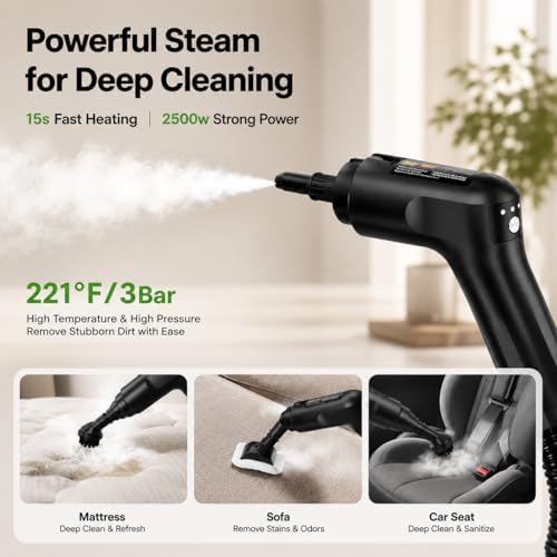 Handheld Steam Cleaner for Home, 2500W High Pressure Steam Cleaner for Car Detailing, 3 Steam Levels, 1600Ml Tank, High Heat Steamer for Bed Bugs, Couch, Furniture, Kitchen, Bathroom, Floors - Image 4