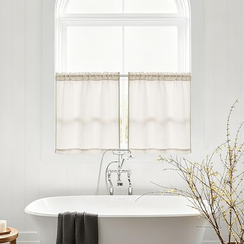 24 Inch Laundry Room Basement Window Curtains 2 Panels Natural Linen - Image 7