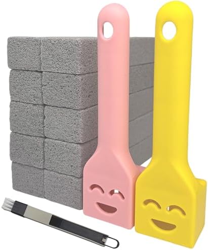 10 Pack Pumice Stone Scouring Sticks with 2 Universal Handles, Grey Pumice Stone Cleaner for Cleaning Toilets, Bathrooms, Kitchens, Spas and Pools, Plus 1 Dual-Use 2-in-1 Dustpan Brush (11-in-1) by WenfuChoiziic