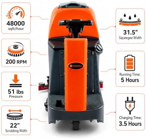 SUNMAX 22" Ride-On Floor Scrubber, 18.5-Gal Tanks, Lithium Battery - Image 2