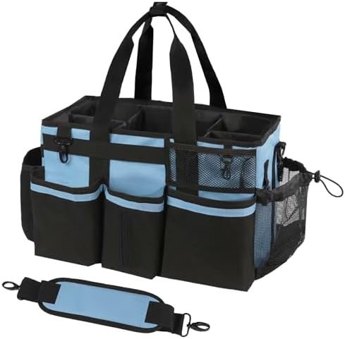 SCAVATA Wearable Cleaning Caddy, Cleaning Caddy Supplies Organizer with Handle & Shoulder Straps for Housekeepers, Under Sink & Car Cleaning Tool Organizers Bag with 4 Foldable Divider (Blue) by Tidyyourlife