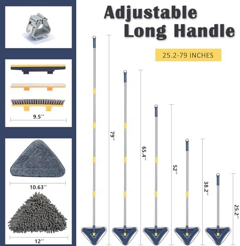 Wall Cleaner Mop with Long Handle, 5-in-1 Walls Cleaner Mops with 6 Replacement Microfiber Chenille Pads, Squeegee, Scrubber for Painted Walls, Window, Floor, Baseboards - Image 2