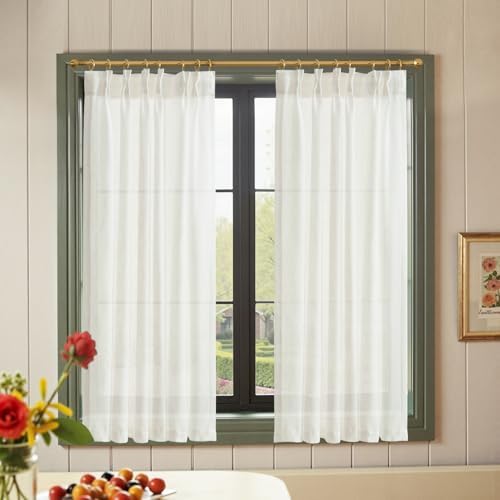 jinchan Linen Pinch Pleated Back Tab Tier Curtains, 38x54, White by JINCHAN