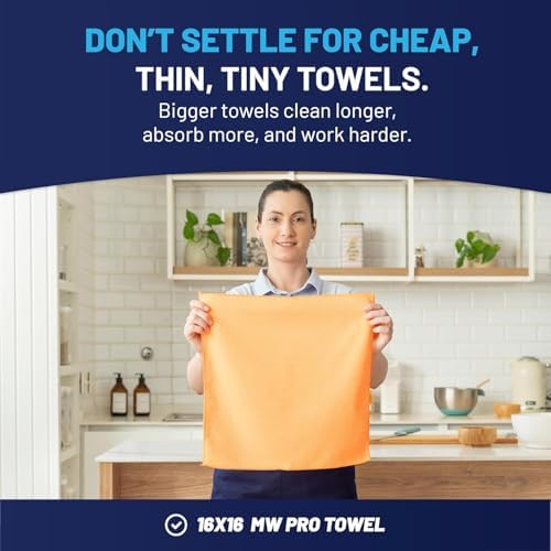 MW PRO Microfiber Cleaning Cloths Orange (12 Pack, 12x12) - Commercial Janitorial Towels & Lint Free Rags - Heavy Duty for Auto Detailing, Glass Windows, Housekeeping & Screens - Washable 300+ Times - Image 3