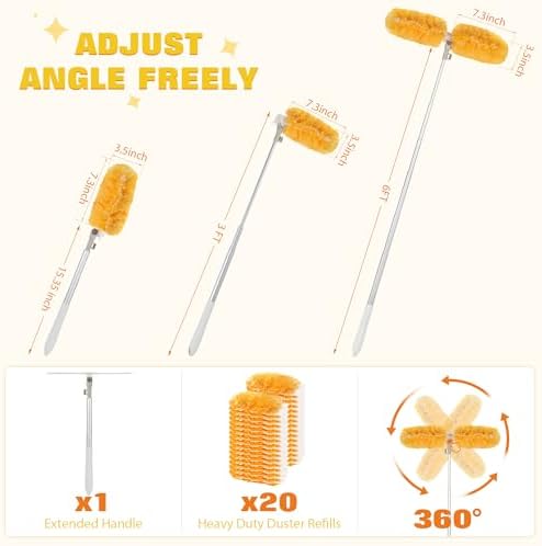 6 ft Extendable Duster Handle with 20 Pcs, 360° Heavy Duty Duster Refills Kit for Swiffer, 4X Electrostatic Microfiber for Cleaning Home, Effortlessly Reach Ceilings, Fans & Hard-to-Reach Areas - Image 3
