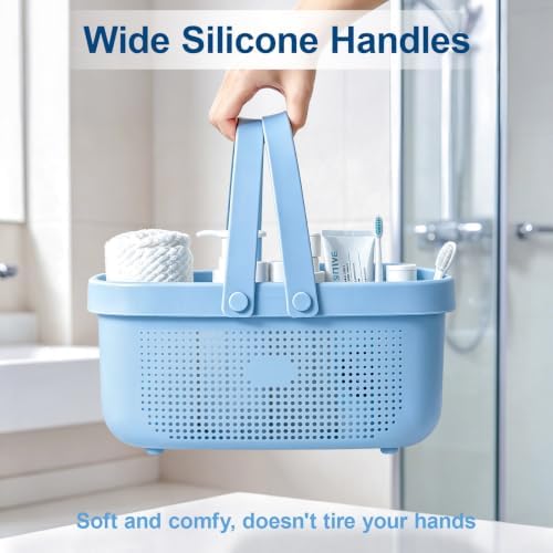 Portable Shower Caddy Basket with Handles Plastic Storage Basket Blue - Image 4