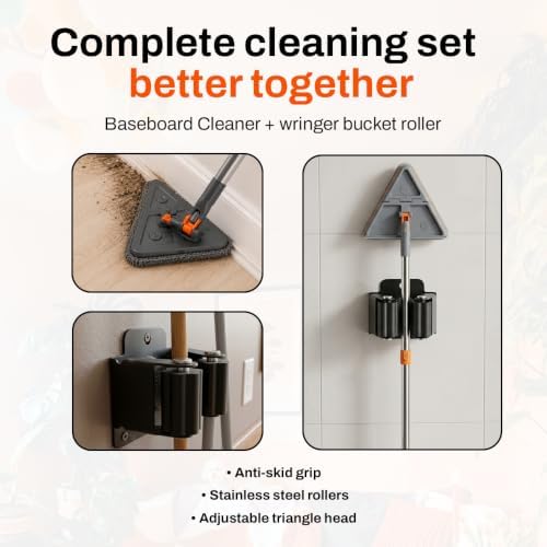 Nexius Baseboard Cleaner Tool with Handle, 81 Inch Wall and Baseboard Cleaning Mop with 360 Degree Swivel Head, Squeegee and Hanging Hook, 8 Reusable Pads, No Bend Baseboard Duster for Walls and Trim - Image 2