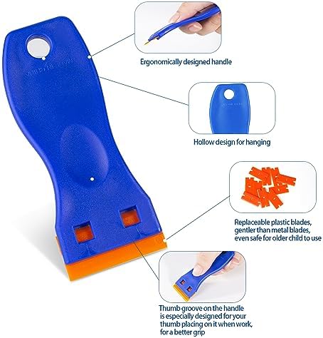 Plastic Razor Blade Scraper Tool, 6 Pcs Razor Scraper with 60 Pcs Plastic Blades, Cleaning Scraper Remover for Removal Floor Stove Scraping Labels and Decals Sticker on Car Window Glass - Image 3