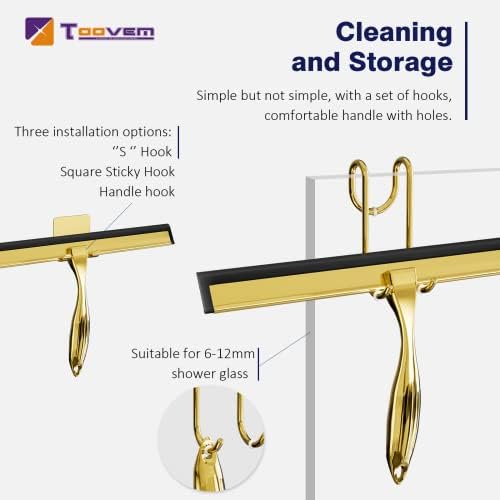 TOOVEM 12 Inch Shower Squeegee for Glass Doors, Window, Bathroom (Gold) - Image 2