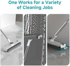 Floor Scrub Brush with Long Handle Length Adjustable, 3 in 1 Heavy-Duty Stiff 90° Bristle Floor Scrubber Broom with Squeegee, for Bathroom, Garage, Kitchen, Tile, Deck & Patio (White) - Image 2