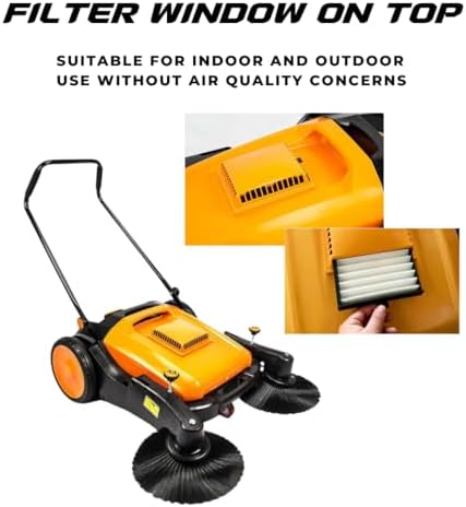 RT980S 38" Outdoor and Indoor Manual Push Floor Sweeper with Triple Brushes, 12-gal Waste Container, 38,000 Square Feet per Hour, Walk-Behind Industrial and Commercial Floor Sweeper - Image 4