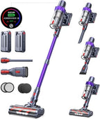 Cordless Vacuum Cleaner, 2 Batteries 110 Mins Runtime Vacuum Cleaners for Home, 45KPA 550W Stick Vacuum with Brushless Motor, Automatically Adjust Suction, Handheld Vacuum for Pet Hair/Carpet/Floor by CORDLESSVACUUMCLEANER