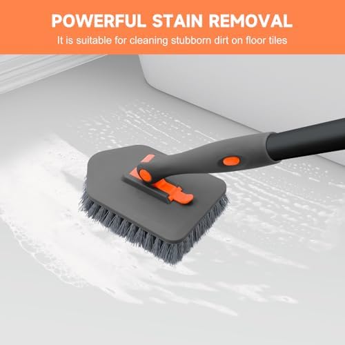 nacena Shower Scrubber with Long Handle, 3 in 1 Tile Tub Scrubber Brush with 3 Detachable Cleaning Heads Adjustable Handle Shower Cleaner Brush for Bathroom, Kitchen, Toilet, Wall, Sink, Grey Orange - Image 5