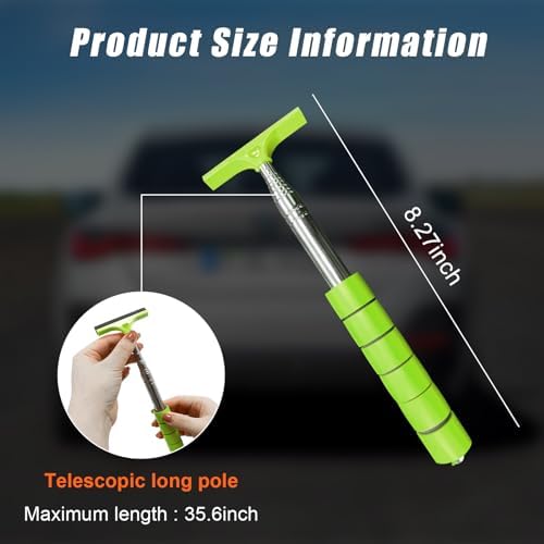 Dickno Car Side Mirror Squeegee, 35.6'' Retractable Rearview Mirror Wiper, Mini Portable Auto Window Squeegee Cleaner, Universal Vehicle Glass Cleaning Tool for Rainy Foggy Weather (Green) - Image 2