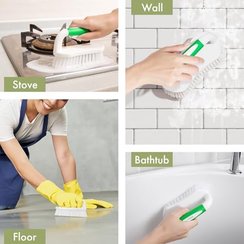 Amazer Scrub Brush for Cleaning Comfort Grip Shower Scrubber Stiff Bristles with Handle Heavy Duty Cleaner Brush for Tub Sink Carpet Floor - Pack of 2 (Green+Green) - Image 7