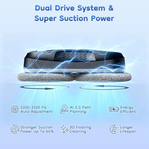 Obito Window Cleaning,Window Cleaner Robot with Triple Safety System,Edge Detection,Intelligent Navigation,Anti-Slipping, Longer Battery Life, Max 6400Pa, Remote Control - Image 2