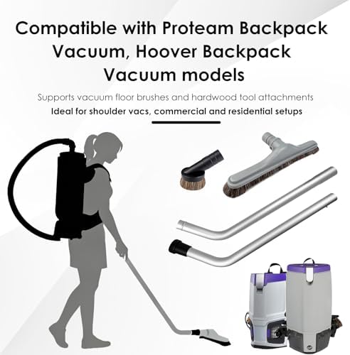 2 Piece Aluminum Vacuum S‑Wand + Floor Brush, Fits ProTeam Backpack Vacuum - Image 4