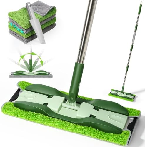 Microfiber Mop - Flat Floor Mops Wet Dry Dust Mop with 4 Washable Pads by MASTERTOP