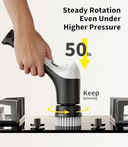 Electric Spin Scrubber, Cordless Household Cleaning Brush with 6 Replaceable Heads, 3 Speeds, LED Display, Lightweight Handheld Power Scrubber for Cleaning Stove/Bowl/Sink/Corner/Tile/Grout-Black - Image 3