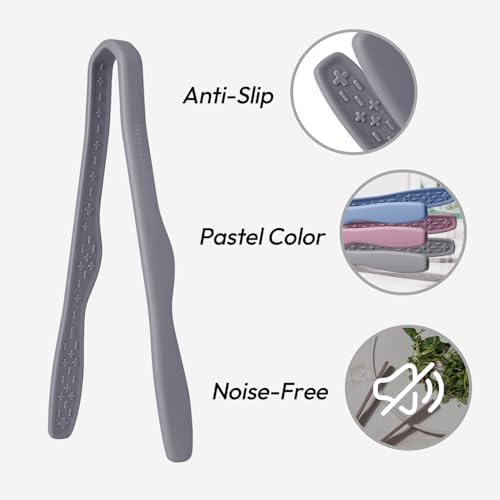 carrotez 2 Pack Mini Silicone Toaster Tongs, Anti-Slip,Non-Scratch mini tongs 7inch silicone tongs - Modern Grey - Image 4