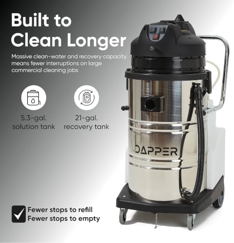 Dapper Supply Commercial 4-in-1 Wet/Dry Vacuum & Carpet Extractor, Carpet & Upholstery Cleaner, 116 PSI, 5.3 Gal. Solution Tank, 21 Gal. Recovery Tank, 2-Year Warranty - Image 4