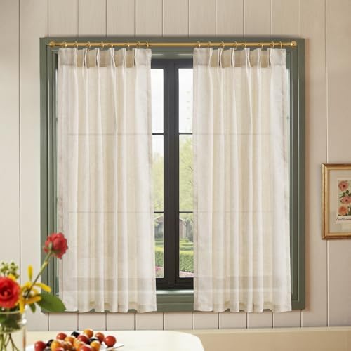 jinchan Linen Pinch Pleated Back Tab Tier Curtains, 38x54, Natural by JINCHAN