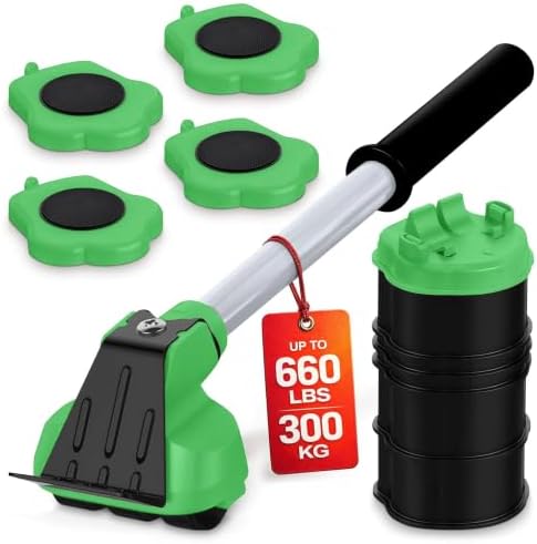 Furniture Lifter Tool with 4 Pcs Appliance Rollers, 660 Lbs, Green by BURIUS