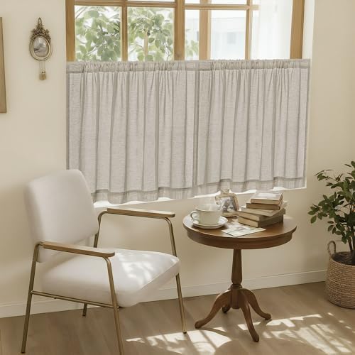 Linen Cafe Curtains 24 Inch Long for Kitchen Small Window 2 Panels - Image 5