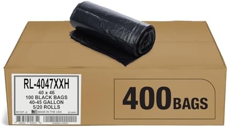 Aluf Plastics T-Tough Roll Pack Low Density Repro Blend Star Seal Coreless Rolls Bag, 45 Gallon Capacity, 46" Length x 40" Width, XXH Strength, Black (Pack of 400) by AlufPlastics