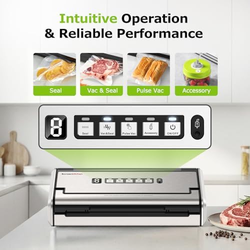 Bonsenkitchen Vacuum Sealer for Food, Stainless Steel, 0.2-inch Wider Seal - Image 2