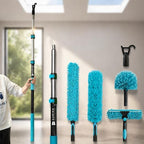 High Ceiling Duster Kit with 3-8FT Heavy Duty Extension Pole, Reaches Up to 13FT, Includes Microfiber Feather Duster, Cobweb and Ceiling Fan Duster, Window Squeegee Cleaner & Skylight Hook (8FT) by Unknown