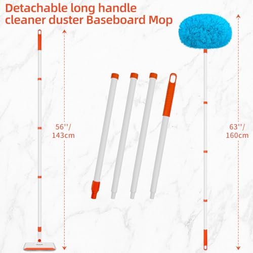 Baseboard Cleaner Tool with Handle, Extendable Long Handle Baseboard Cleaning Duster with Reusable Pads for Floorboard, Ceiling Fan Blade Cleaner Duster (Blue) - Image 7