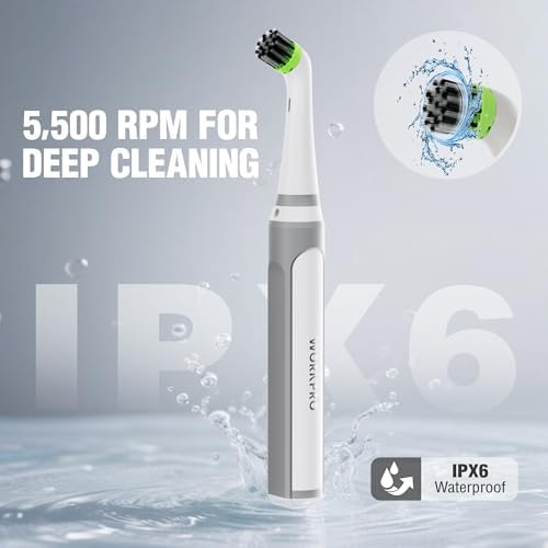 WORKPRO Cordless Grout Brush Set, 5500RPM Power Scrubber, IPX6 Waterproof Electric Scrubber with Type-C Charging Cable and Replaceable Brush Heads for Cleaning Grout, Tiles, Grime, and Crevices - Image 4