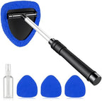 JUSTTOP Windshield Cleaner Tool, Car Interior and Exterior Window Cleaning Kit with Extendable Handle & 4 Reusable Microfiber Pads, Auto Glass Wiper Brush Kit for Car & Home Windows (Blue) by JUSTTOP