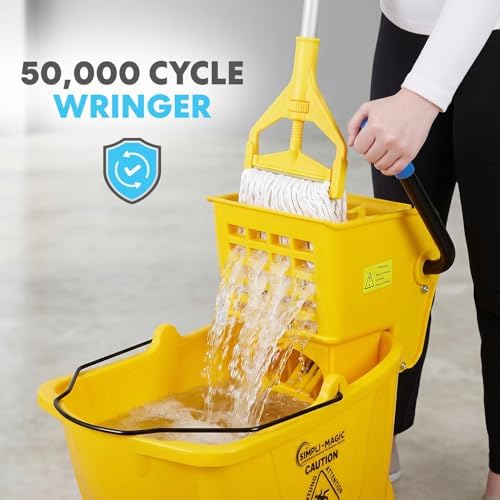 SIMPLI-Magic Side Press Wringer Commercial Mop Bucket on Wheels, 2-Pack, 26 Quart, Yellow, Polyethylene - Image 4