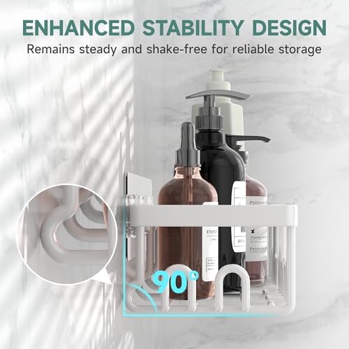 Veken Shower Caddy 3-Pack, Advanced Rustproof Design, No Drilling Adhesive Shelves, Rack with Soap Holder, Large Capacity Bathroom Organizers and Storage, Wall-Mounted Kitchen & Home Decor, White - Image 2