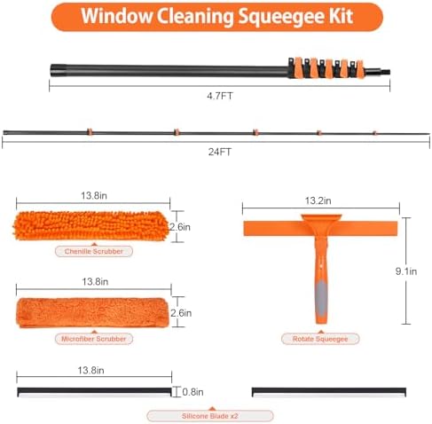 24FT Carbon Fiber Window Washing Kit with Extension Pole Outdoor - Image 3