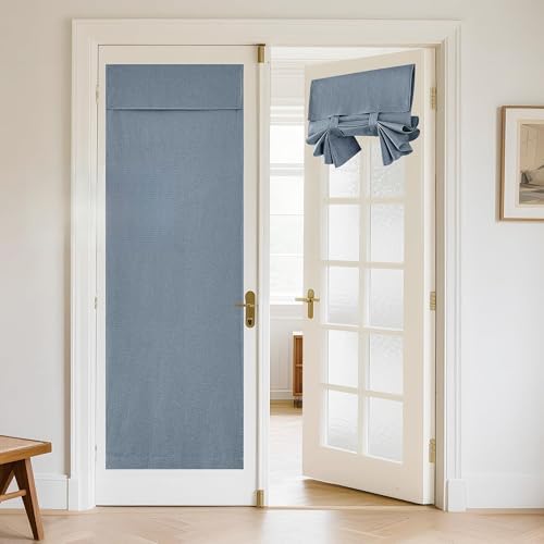 RYB HOME 100% Blackout Curtains for French Door, Privacy Lightweighted Door Window Curtains Thermal Insulated for Kitchen Living Room Easy to Install Blinds, W26 x L72 inch, 1 Pc, Haze Blue by RYBHOME