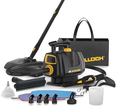 McCulloch MC1270 Portable Power Steam Cleaner, 30 Minute Runtime, 16 Accessories: Mop Head, Brushes, & More - Built for Home, Tile, Grout, Carpet, Furniture, & Personal Car Detailing by McCulloch