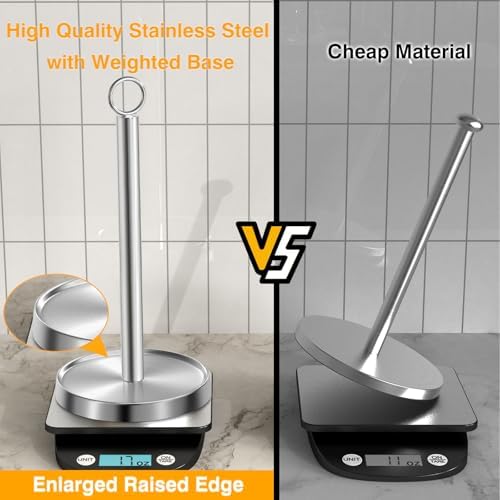 Paper Towel Holder Countertop, Stainless Steel, Weighted Non-Slip Base, Fits Standard and Jumbo Rolls, Freestanding Paper Towel Stand for Kitchen Bathroom Decor, Silver - Image 3