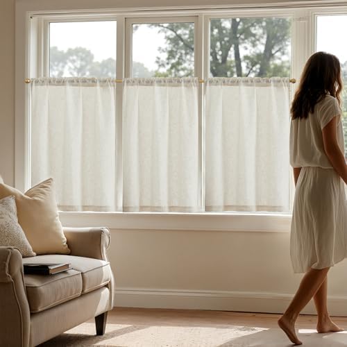 jinchan Rustic Linen Rod Pocket Tier Curtains, 26x36, 2 Panels, Natural - Image 6