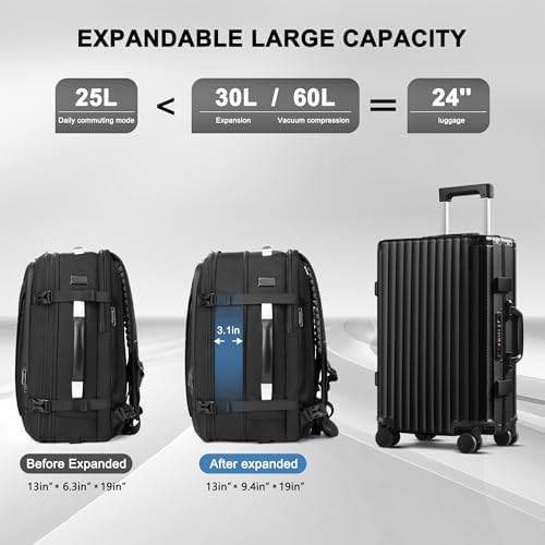 POSO Vacuum Backpack Travel, 60L Expandable Vacuum Seal Backpack with Pump & Laptop Compartment (Fits 17") - Image 3