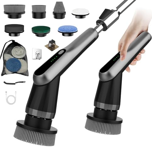 WKY-Electric Spin Scrubber - Upgraded 10-in-1 IPX7 Waterproof Shower Scrubber, Retractable Handle & 2-Speed for Toilet, Bathroom, Bathtub, Tile Floors by WKY