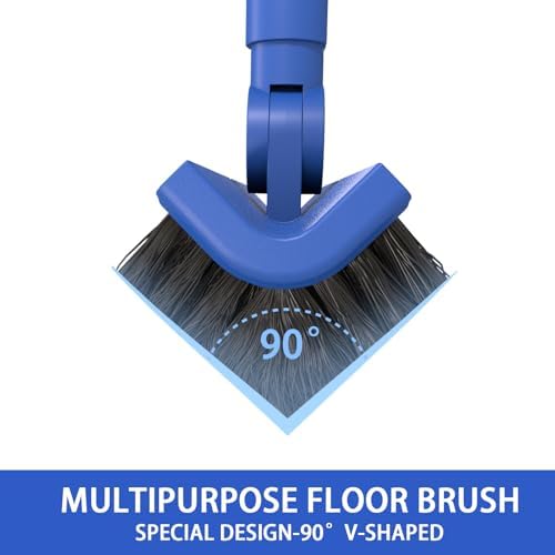 COBETE Floor Scrubber Grout Brush with 16.92IN Large Floor Rubber Squeegee, V-Shaped Scrub Brush and Foam Squeegee Collaborate Cleaning For Tiles, Marble, Glass in Bathrooms, Kitchen,Garages, Pet Hair - Image 2