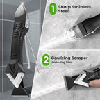 Silicone Caulking Tool, 5 in 1 Caulking Sealant Finishing Tool with Grout Scraper, 6 Exchange Silicone Pads, Adhesive Residue Scraper Seam Repair Kit for Kitchen Bathroom (White) - Image 3