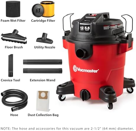 Vacmaster VJH1211PF 1101 12-Gal 5.5 Peak HP Heavy-Duty Wet/Dry Vac Red - Image 2