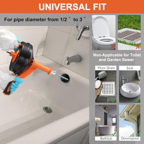Drain Auger, Clog Remover with Drill Adapter, 25 Feet Flexible Plumbing Snake Use Manually or Powered for Kitchen, Bathroom and Shower Sink, Comes with Gloves (orange) - Image 2