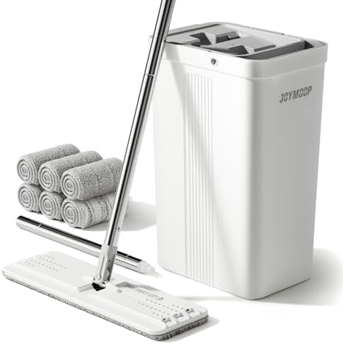 JOYMOOP Mop and Bucket Set, Commercial & Household Use, Flat Mops for Floor Cleaning, Wall Mop Cleaner with Long Handle, Hardwood Floor Mop with 6 Microfiber Pads by JOYMOOP